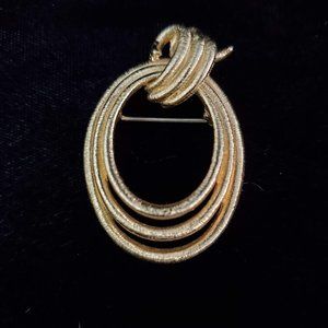 Vintage Monet Textured Gold Tone Triple Loop Brooch Pin
